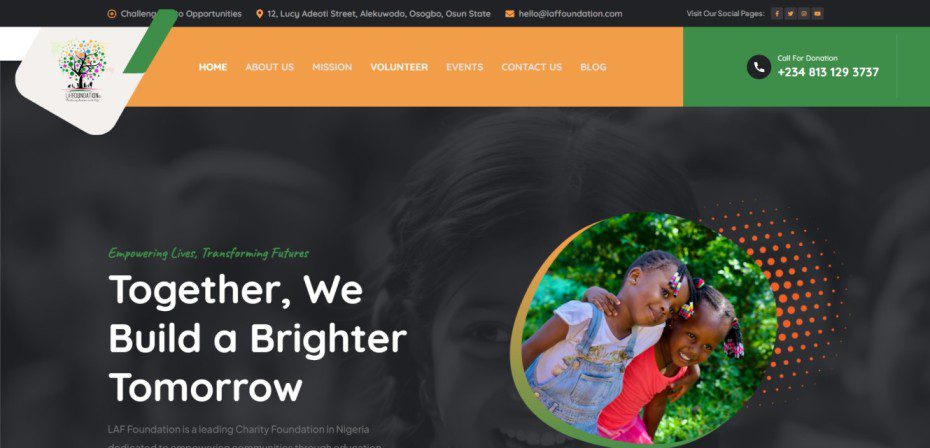 Responsive website design for LAF Foundation, a Nigerian charity, optimized for fast loading and secure online donations.