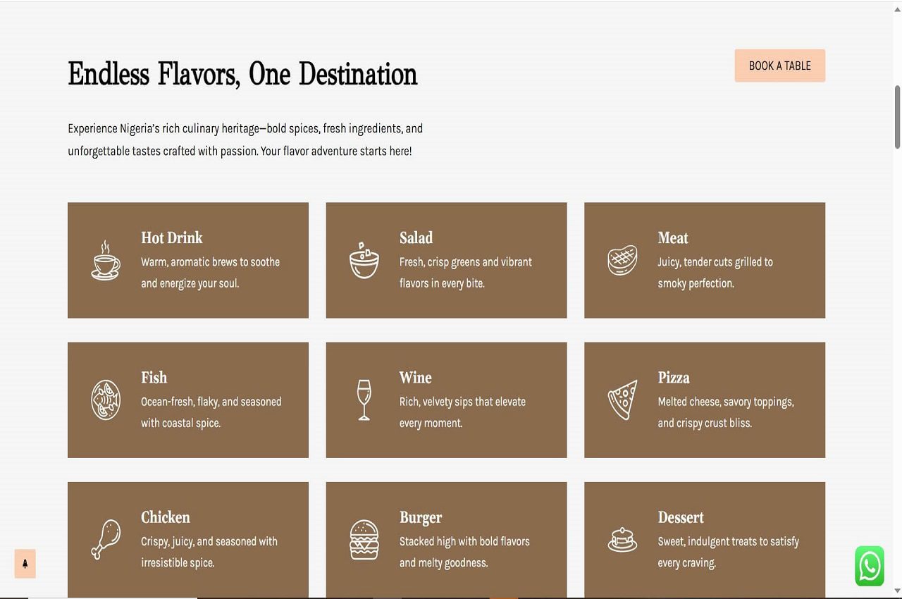 Desktop view of Treasure Bites, a successful example of a high-conversion online ordering website for restaurants.